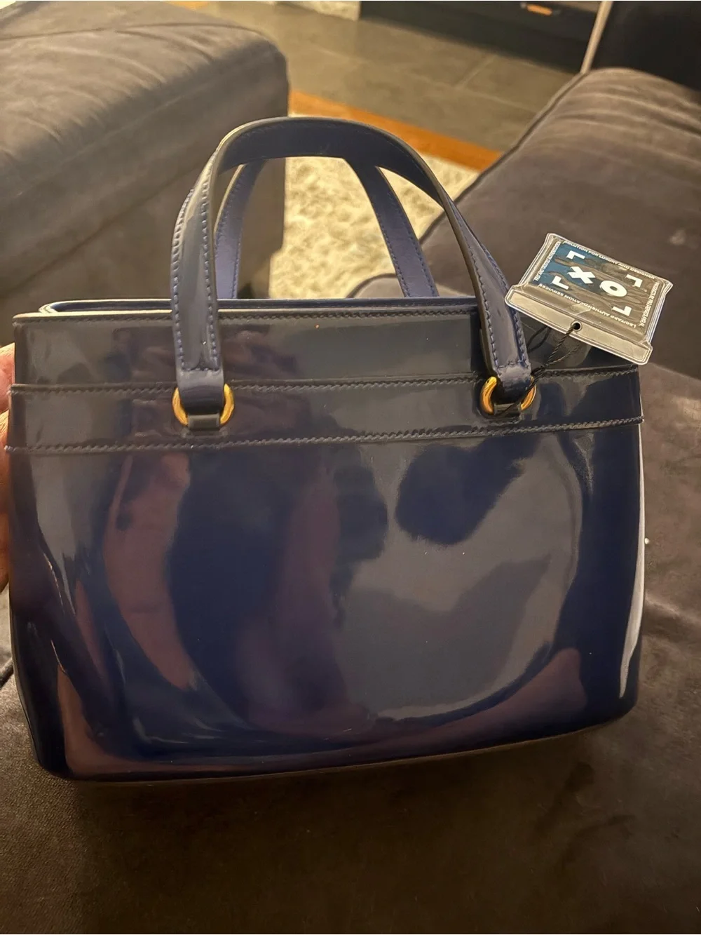 Gucci Classic Patent Leather Horsebit Bag with Gold Hardware - Navy